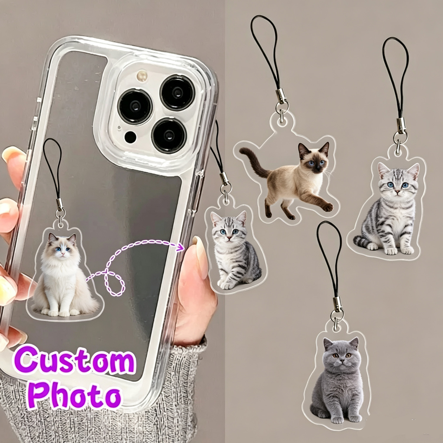 Pet Portrait Custom - قلادة هاتف بصورة حيوان أليف مخصصة،