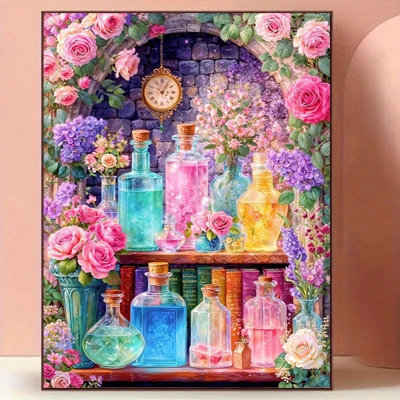 Photo Mosaic Print - لوحة ماسية ملونة بتصميم زهور/كعك/جمال، فن